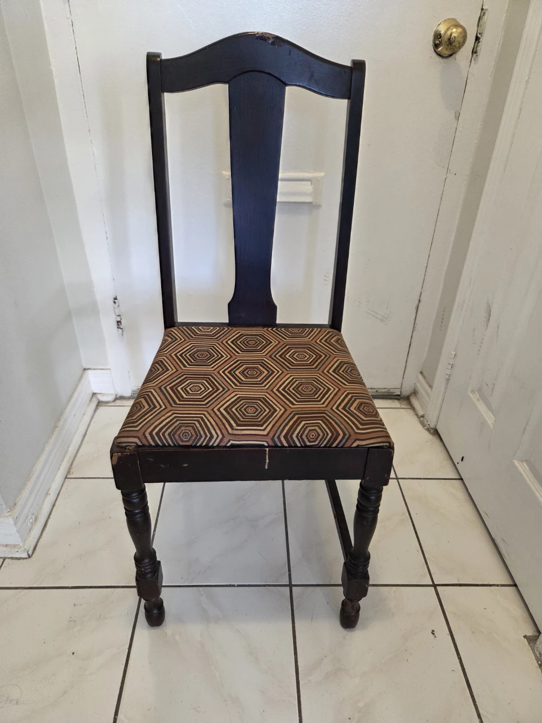 Dark Wood Dining Chair with Patterned Seat - photo 2