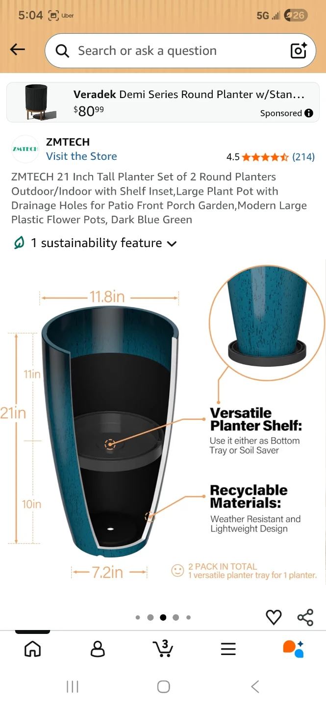 ZMTECH 21 Inch Tall Planter Set of 2 Round Planters - photo 3