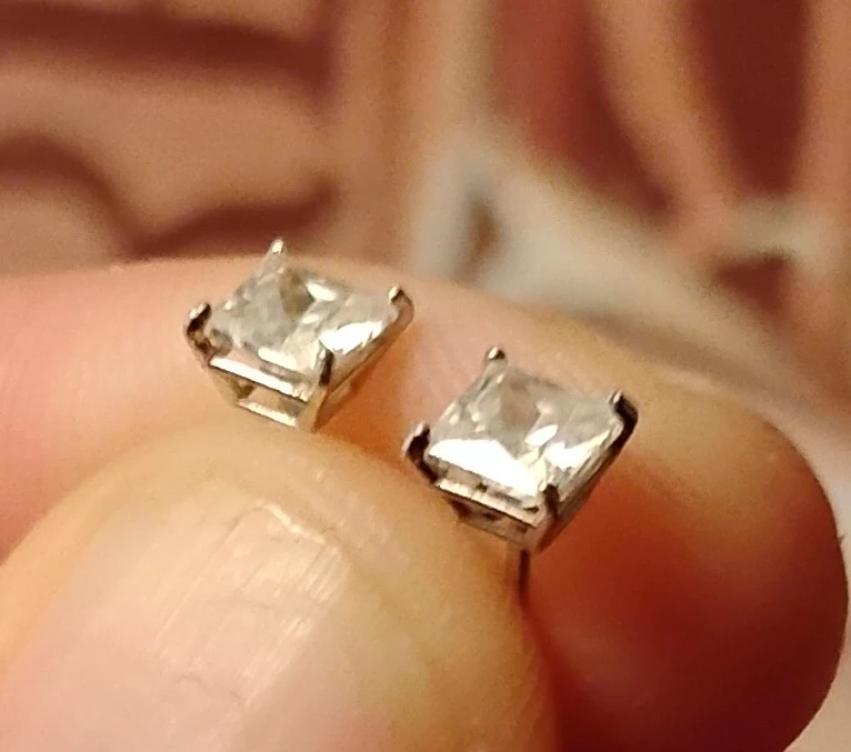 14k White Gold Princess Cut Stud Earrings