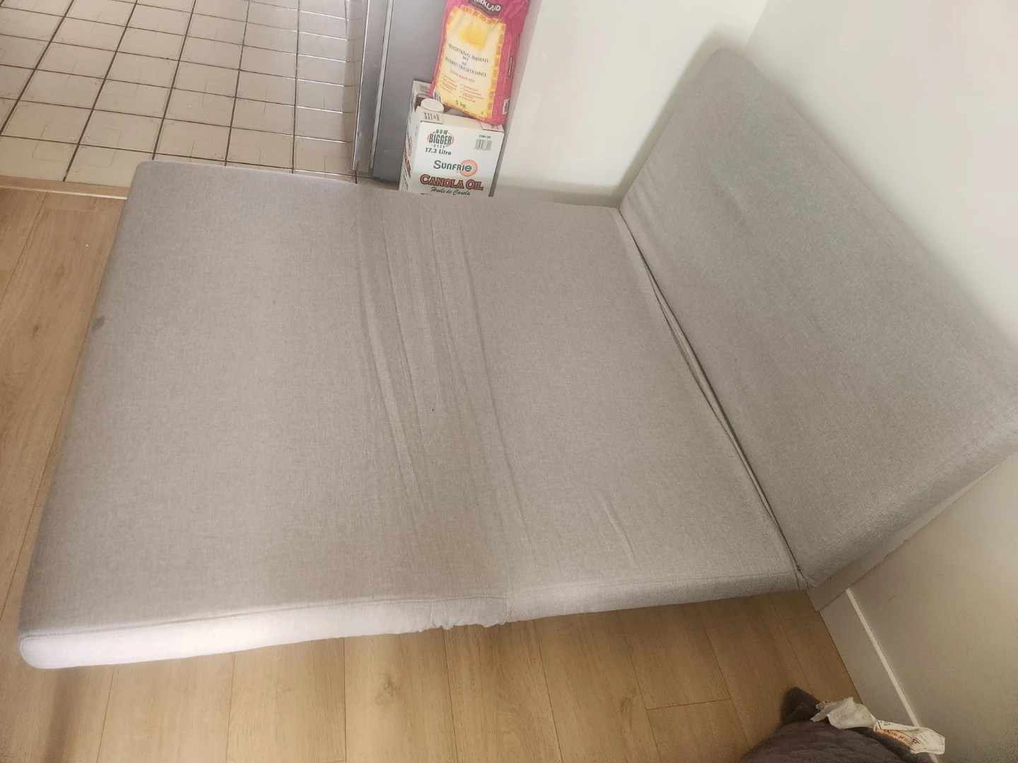 Beige Futon Couch with Pillows - photo 3