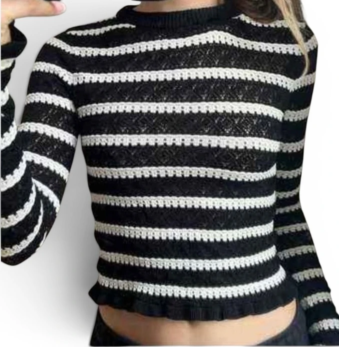 ZARA Black and White Striped Long Sleeve Sweater