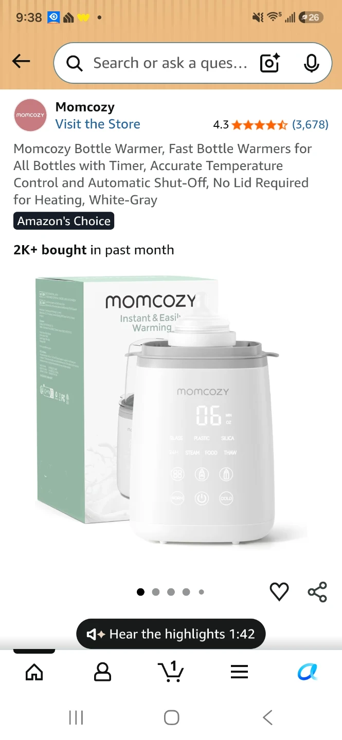 Momcozy Bottle Warmer - White/Gray