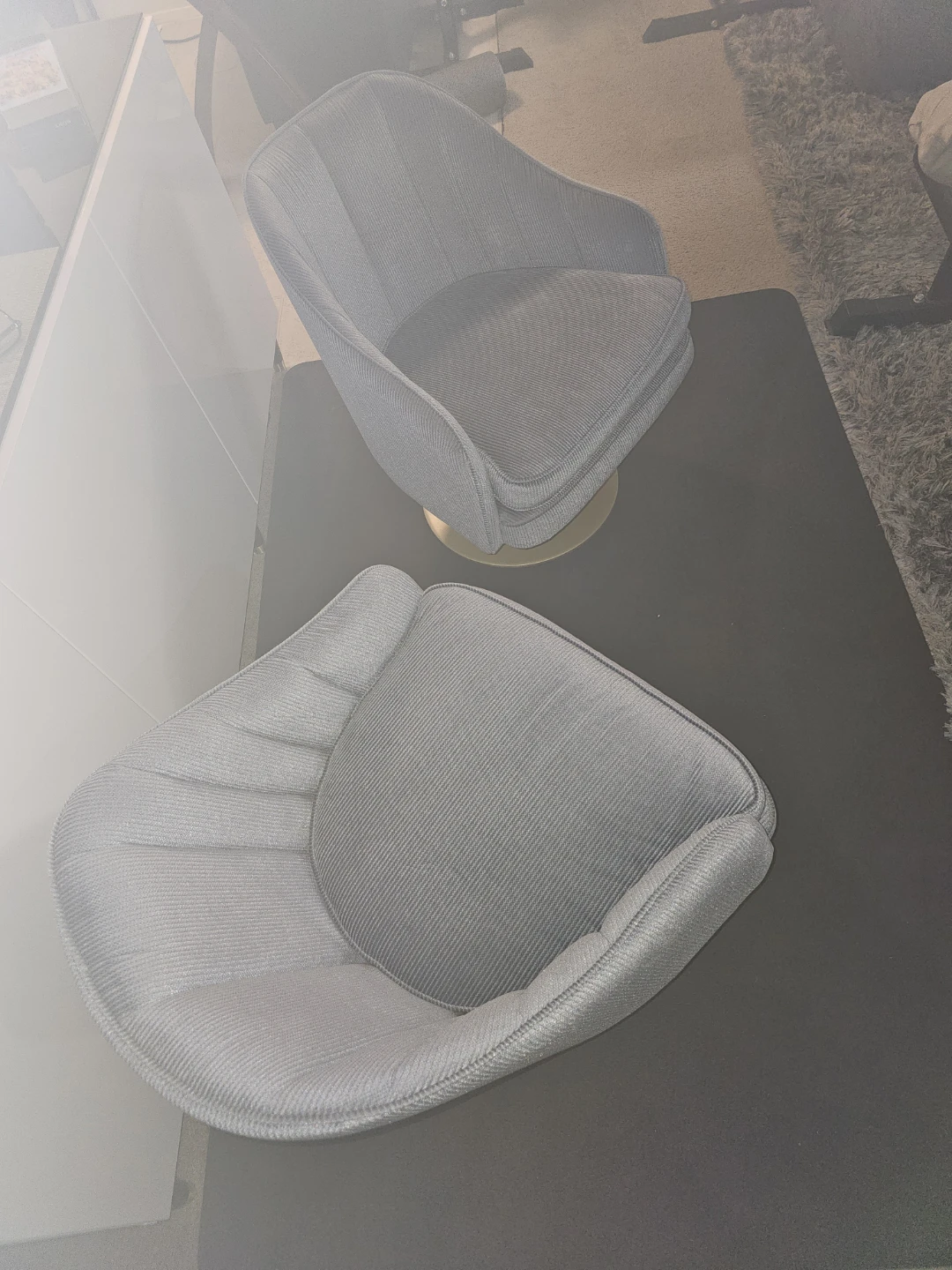 2 Grey Upholstered Swivel Accent Chairs
