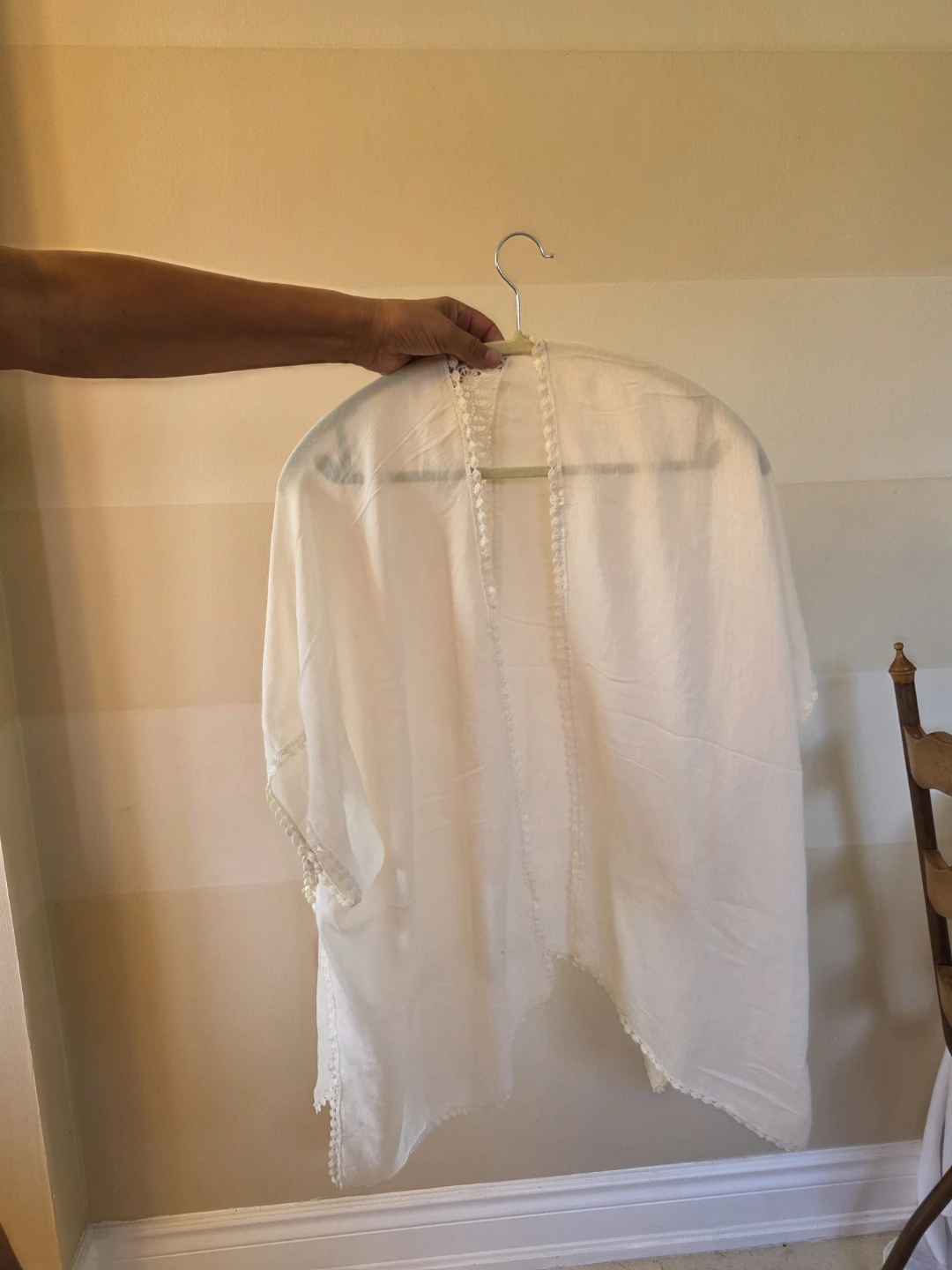 White Kimono Cover-up with Lace Trim