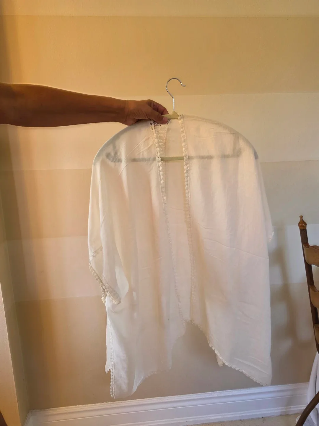 White Kimono Cover-up with Lace Trim