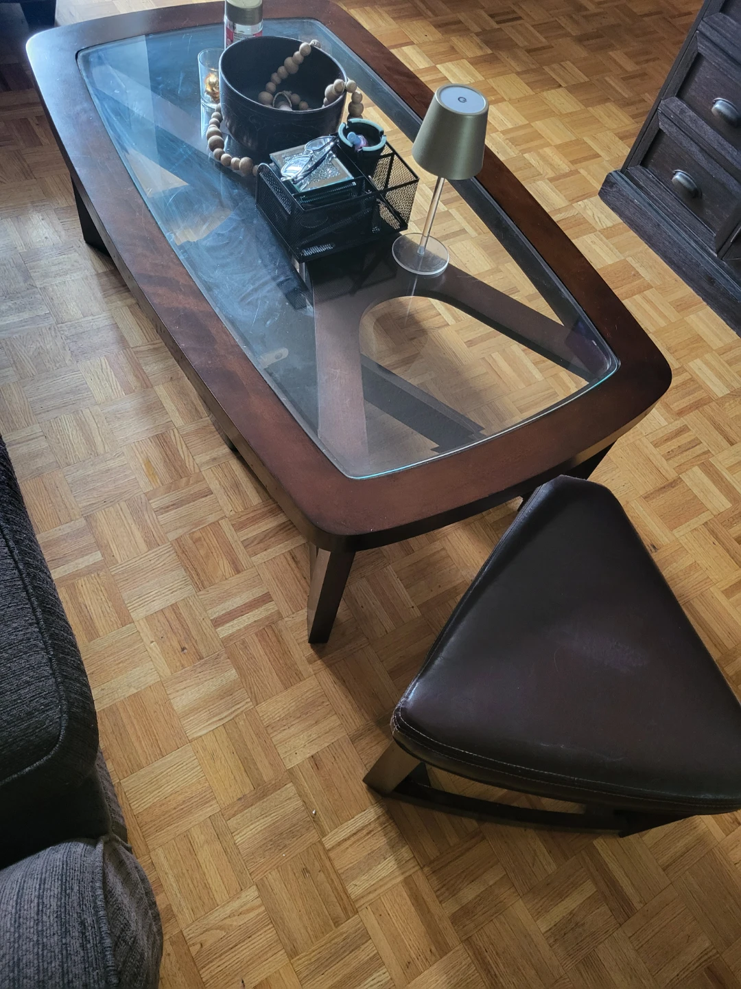 Wooden centre table  with 2 footstools