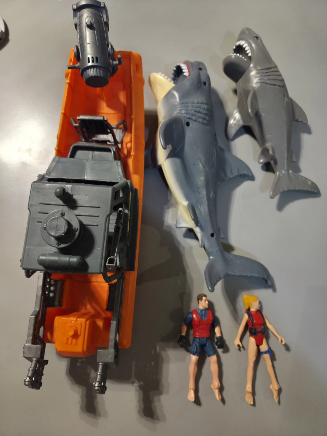 Toy Boat, Shark, and Figure Set