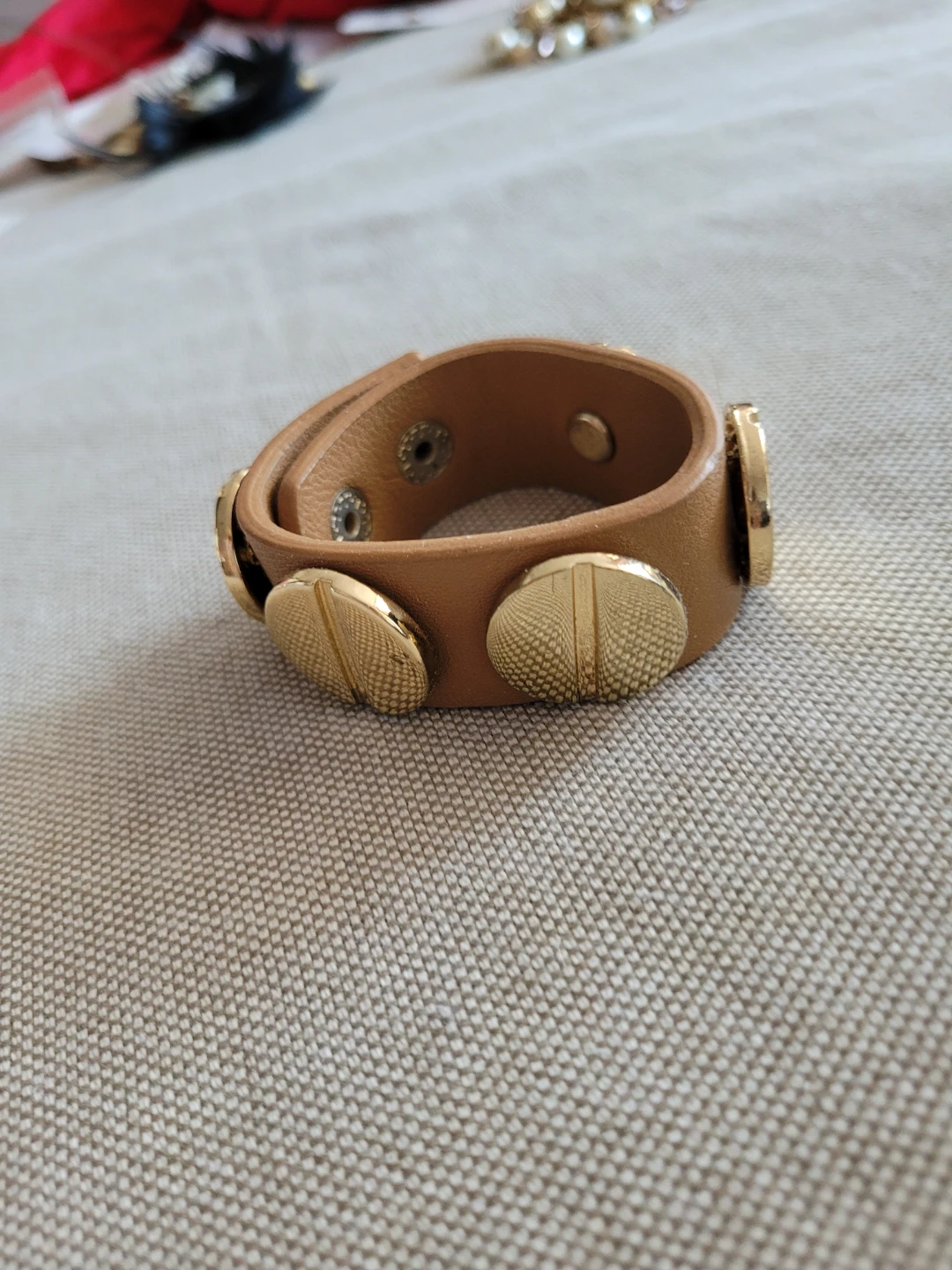 Brown Leather Bracelet with Gold Screws - photo 2