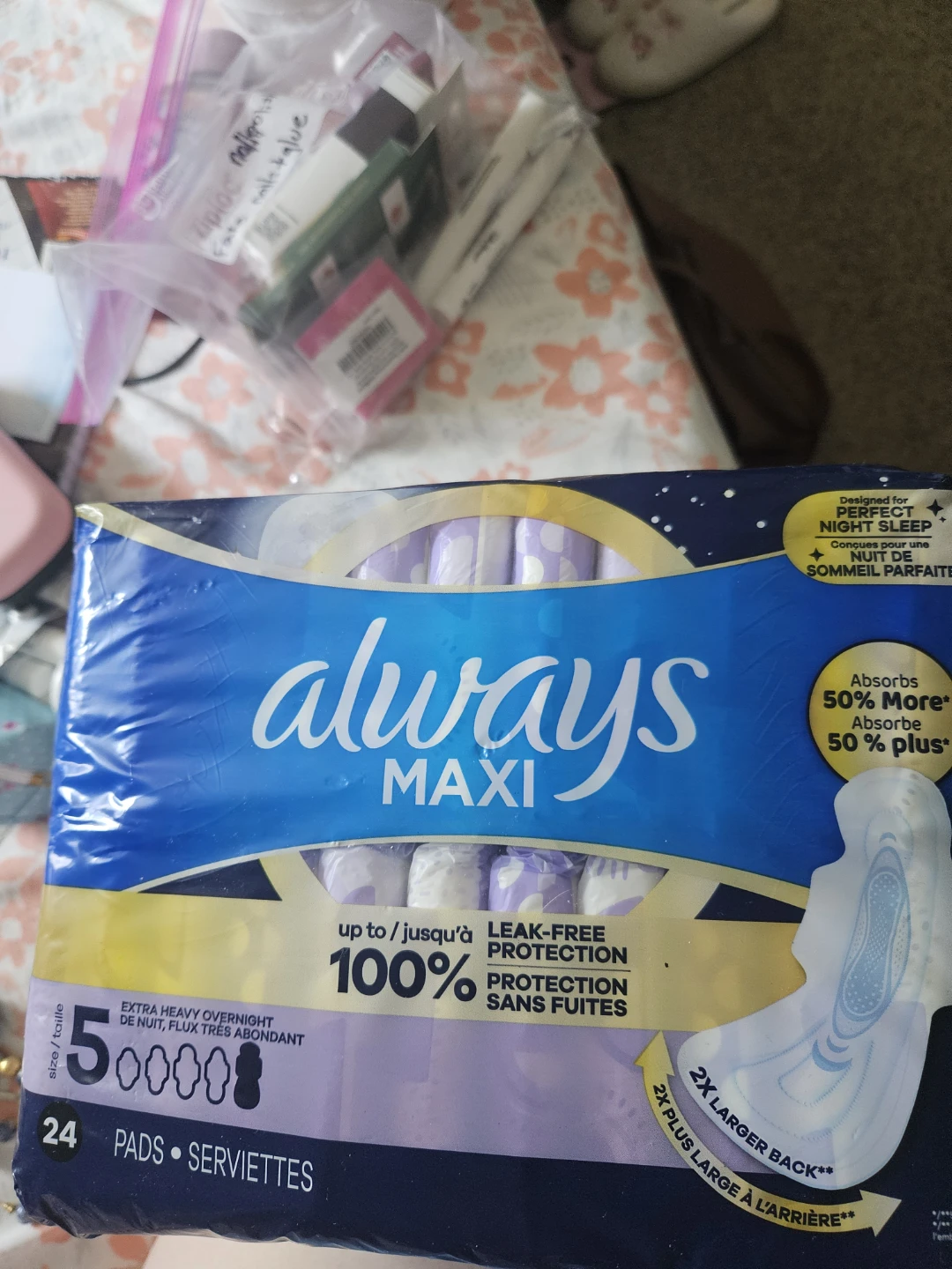 Always Maxi Size 5 Extra Heavy Overnight Pads, 24 Count