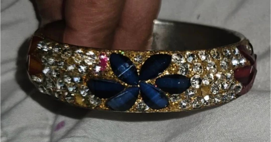 Sparkly Bangle Bracelet with Red and Blue Stones - photo 2