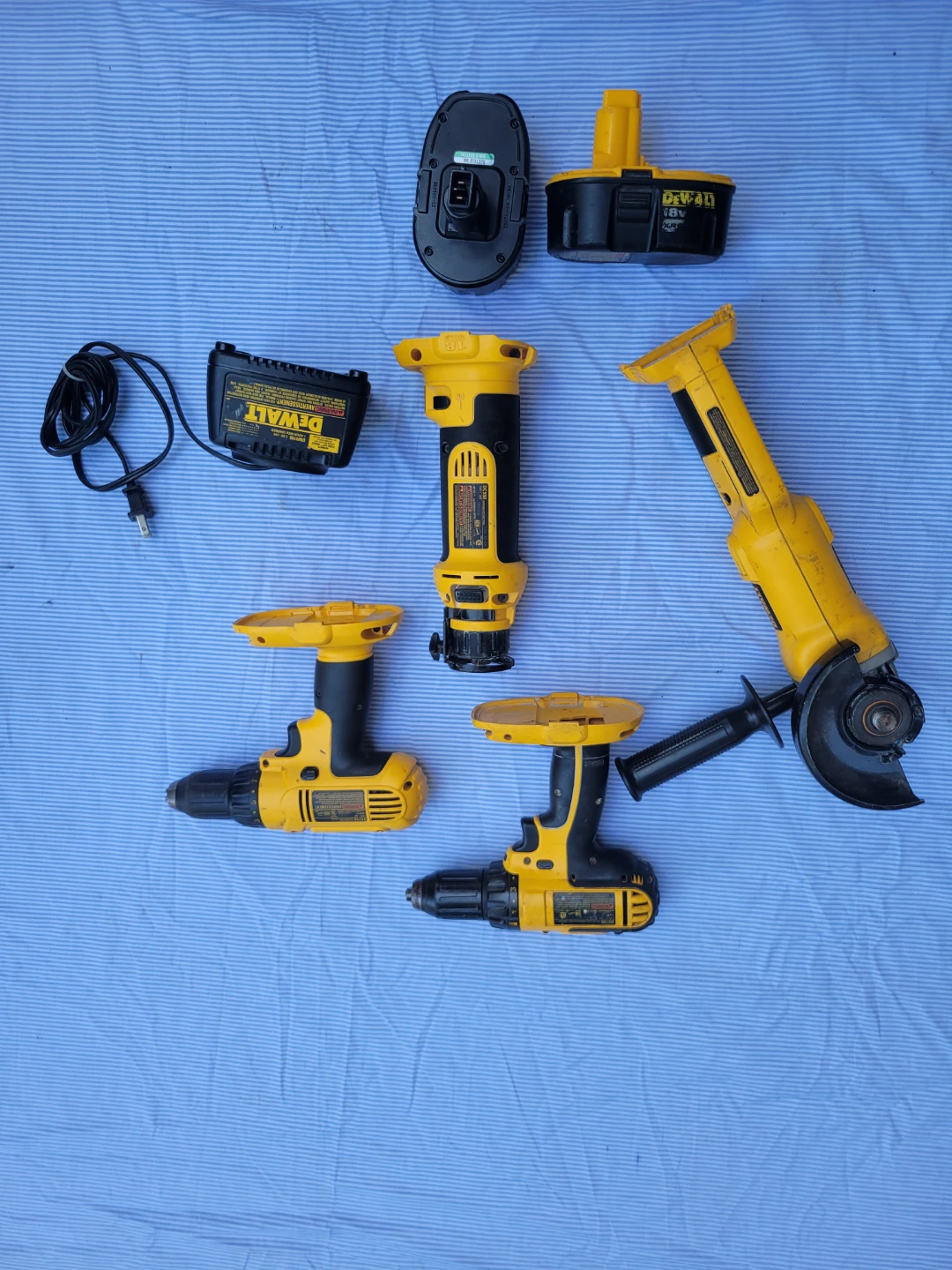 18V DeWalt Cordless Drill, Angle Grinder  charger, battery - photo 2