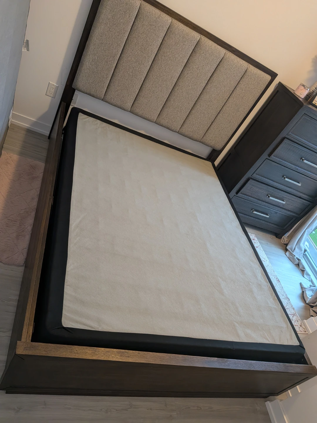 Dark Wood Upholstered Platform Bed Frame - photo 4