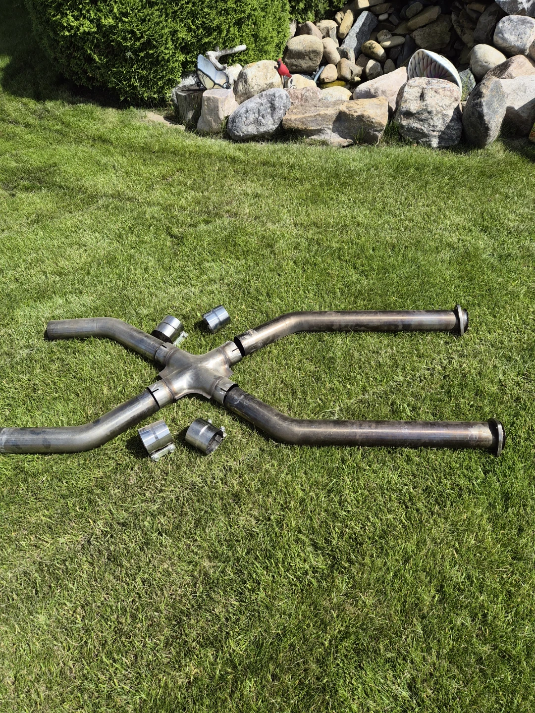 3" Stainless Steel Exhaust X-Pipe with Clamps - photo 2