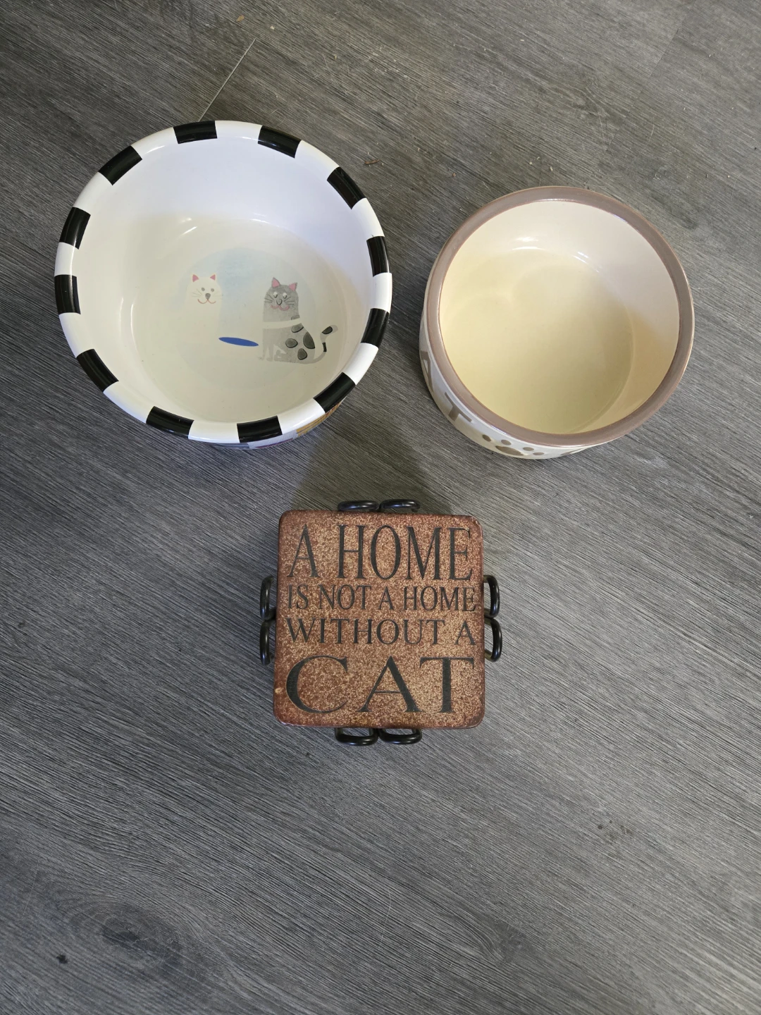 Four (4) Cat Coasters & Two (2) Cat Bowls