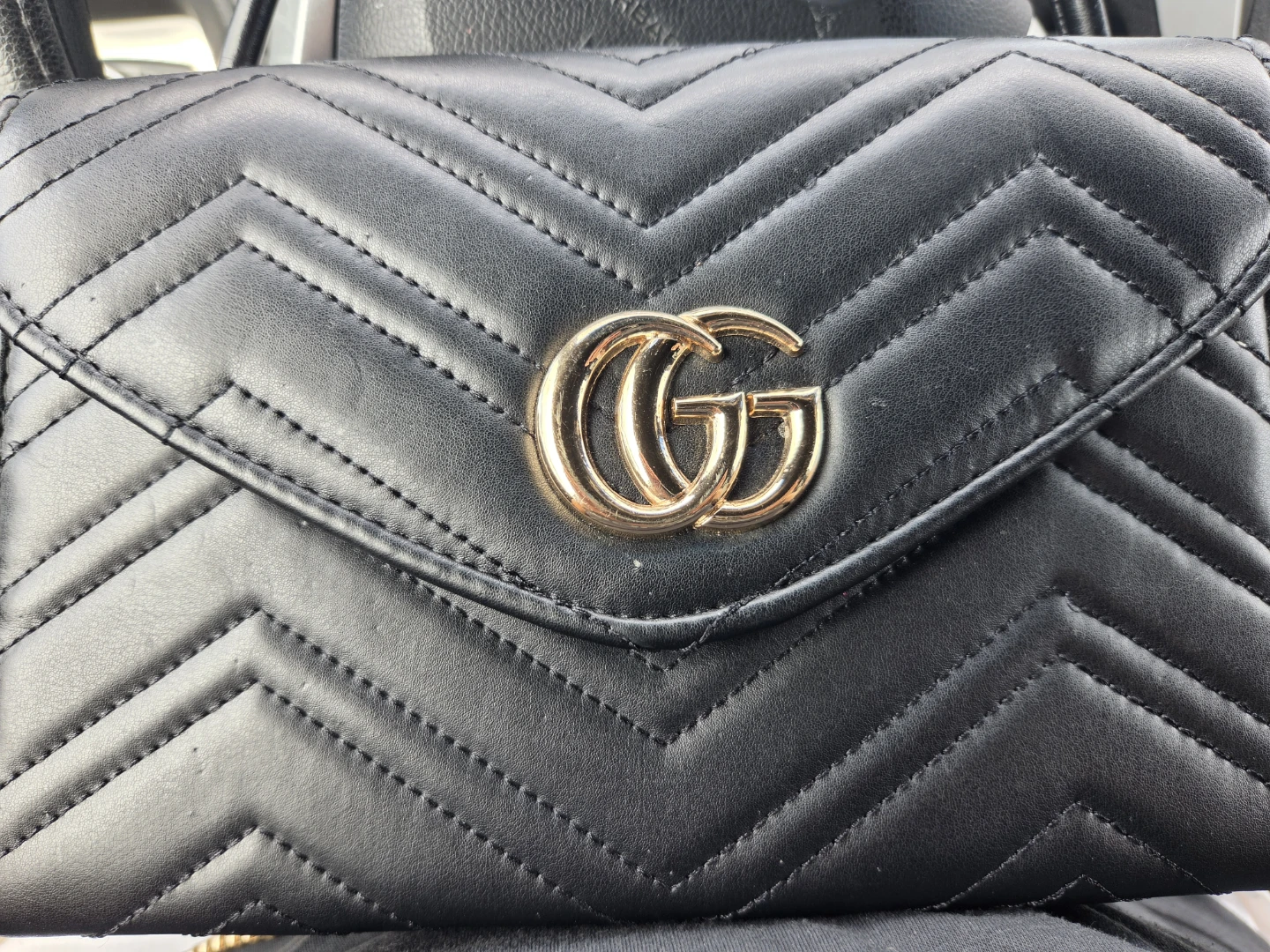 Gucci Black Quilted GG Marmont Wallet on Chain