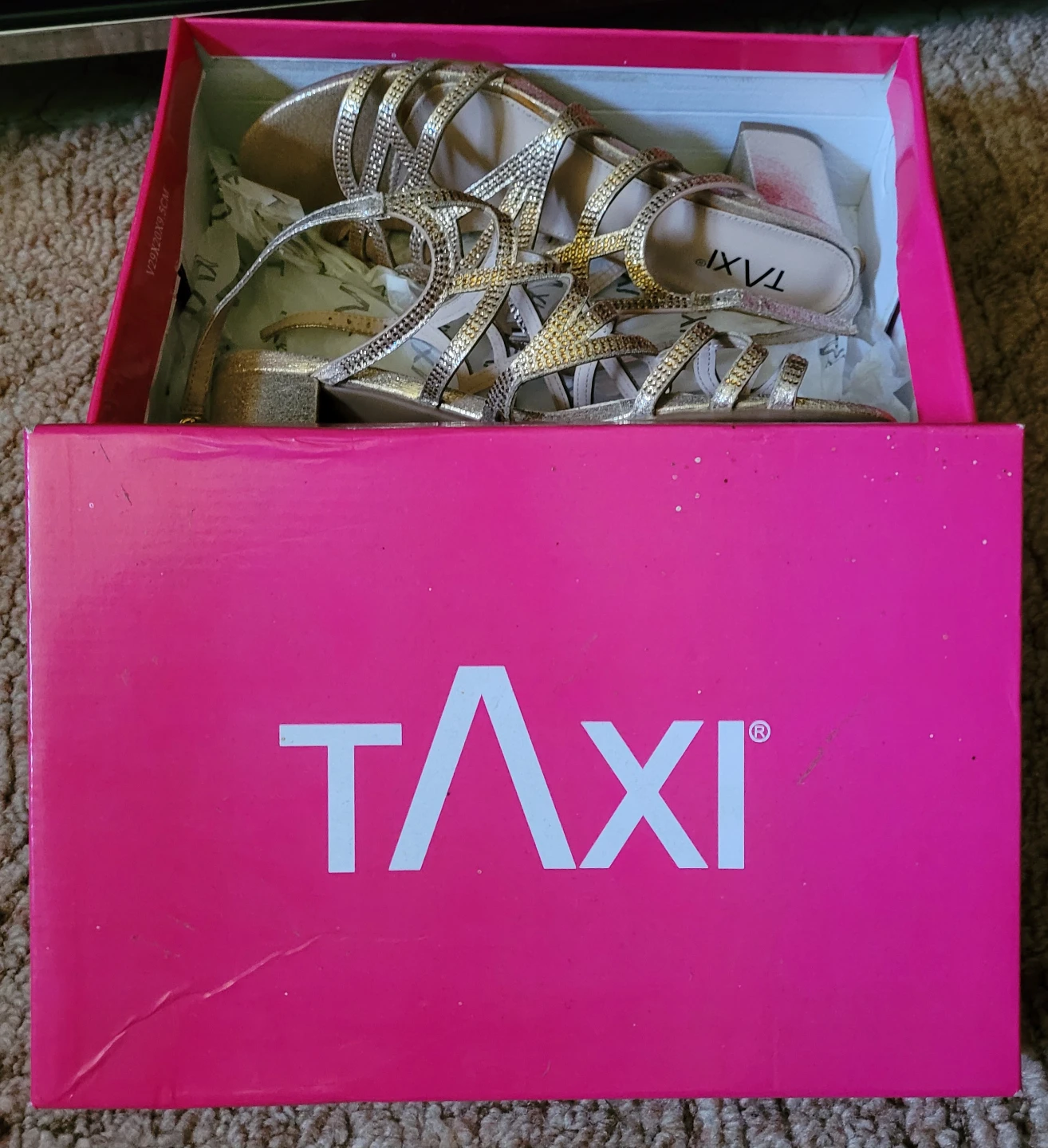 TAXI Women's Gold Strappy Embellished Heeled Sandals Size 9