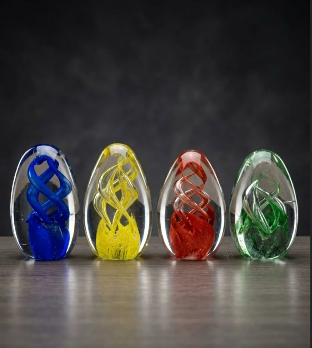 Set of 4 Glass Egg Paperweights - Blue, Yellow, Red, Green - photo 2
