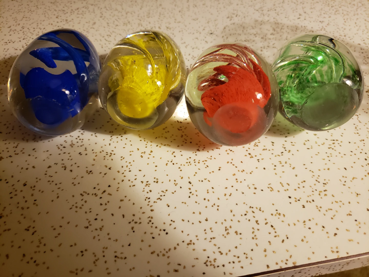 Set of 4 Glass Egg Paperweights - Blue, Yellow, Red, Green - photo 3