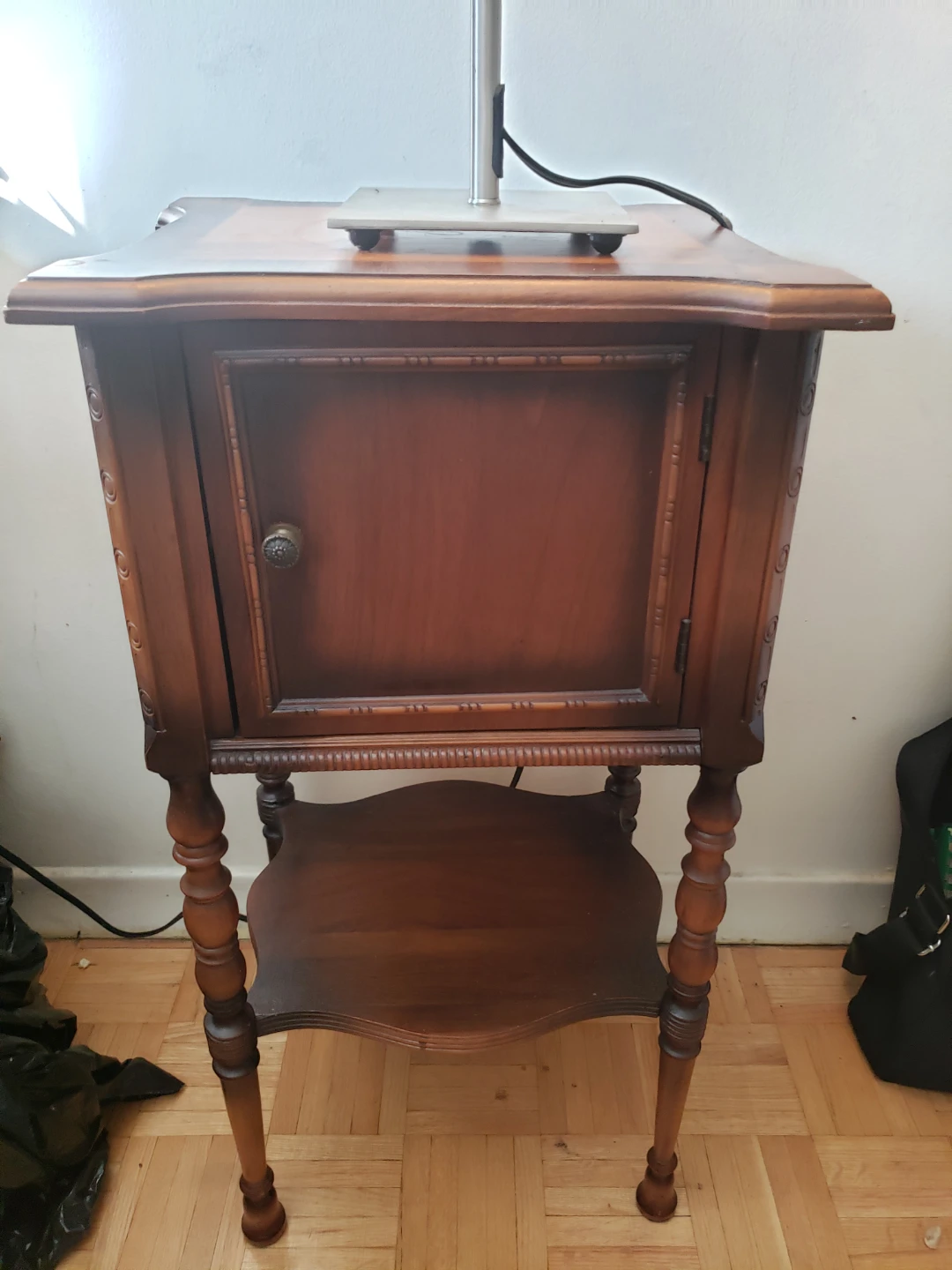 Vintage Wooden Side Table with Cabinet and Shelf - photo 2