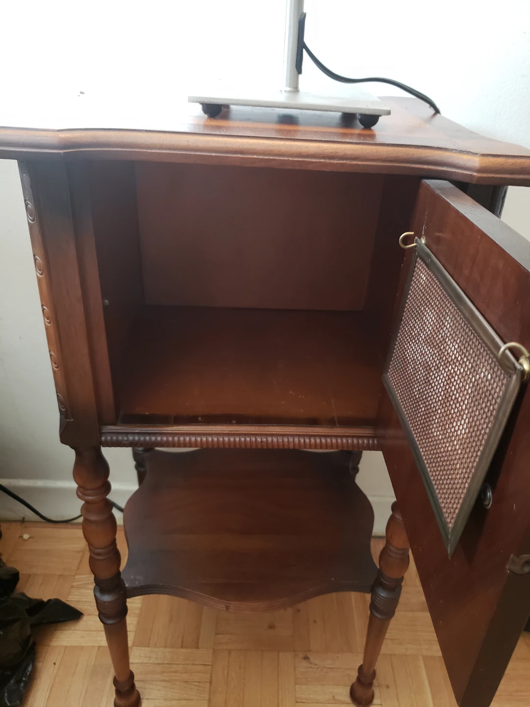 Vintage Wooden Side Table with Cabinet and Shelf - photo 4