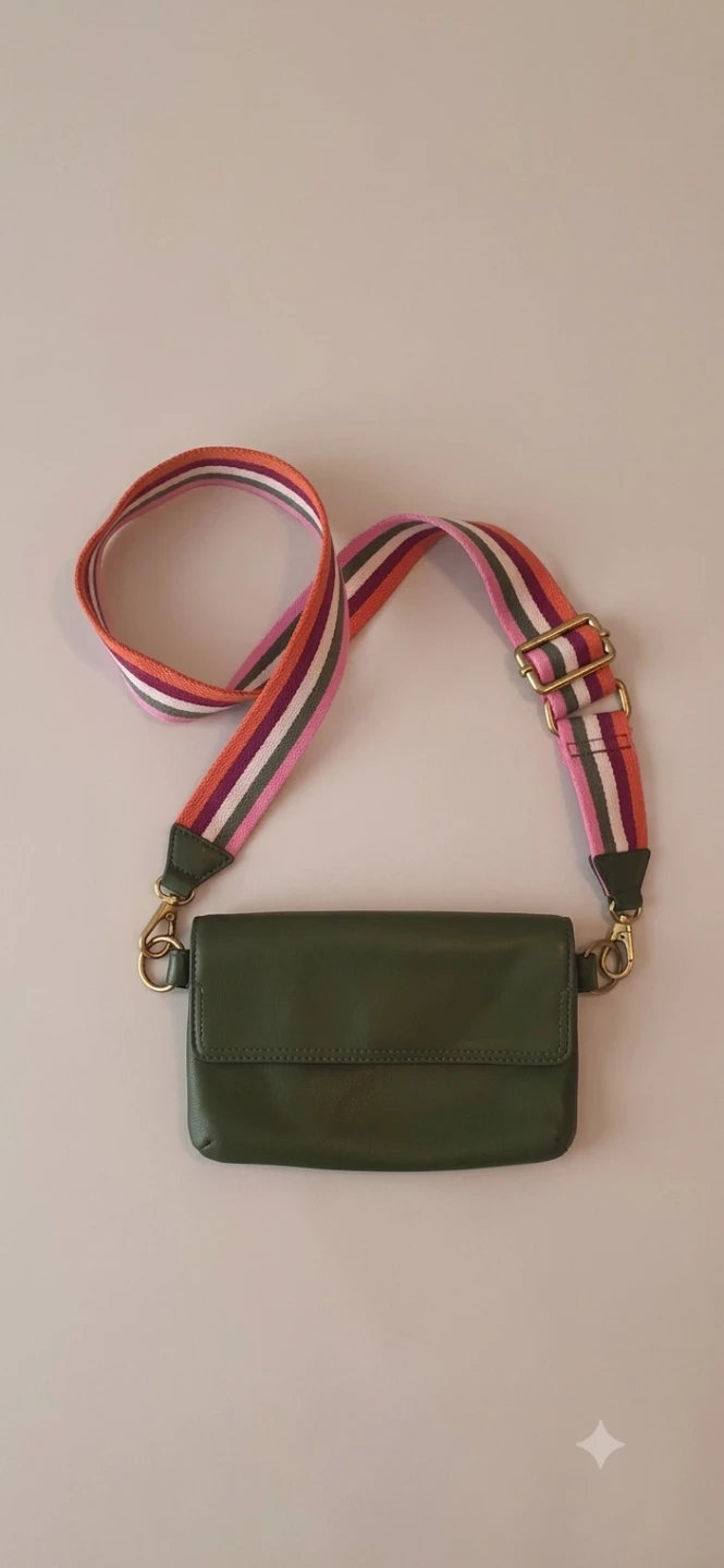 Fossil Green Crossbody LeatherBag with Striped Strap