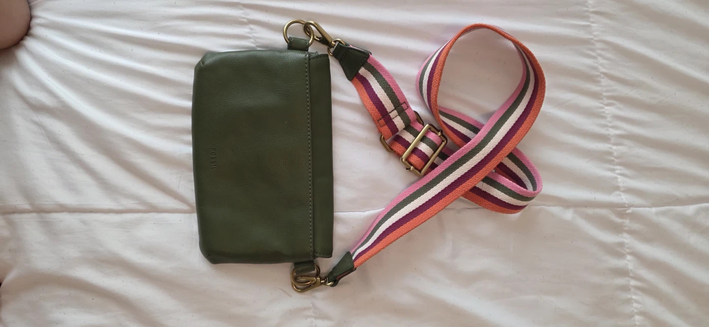 Fossil Green Crossbody LeatherBag with Striped Strap - photo 2