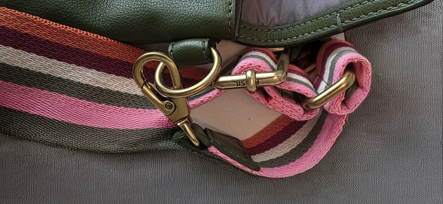 Fossil Green Crossbody LeatherBag with Striped Strap - photo 5