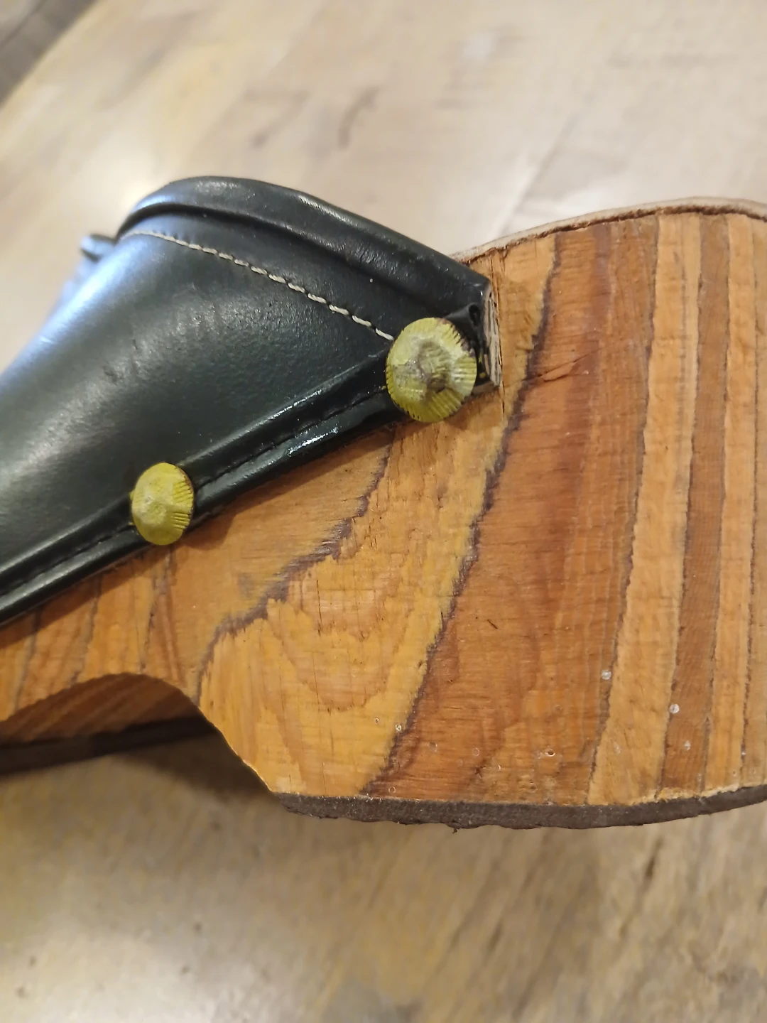 Black Leather Clogs with Wooden Heel Sz 41-43 - photo 2