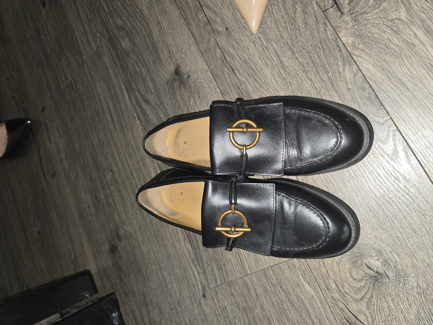 Black Loafers with Gold Buckle