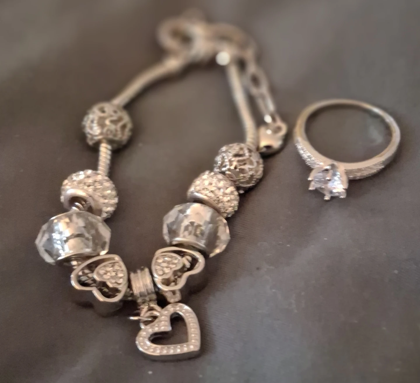 Silver Charm Bracelet and Ring Set