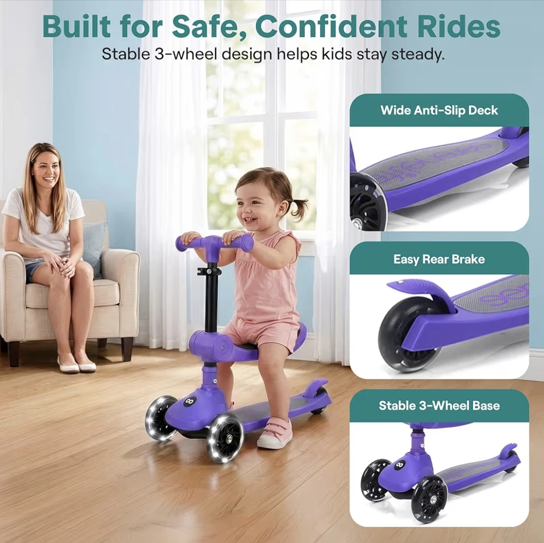 serenelofe Purple 3-Wheel Scooter with LED Wheels - photo 3