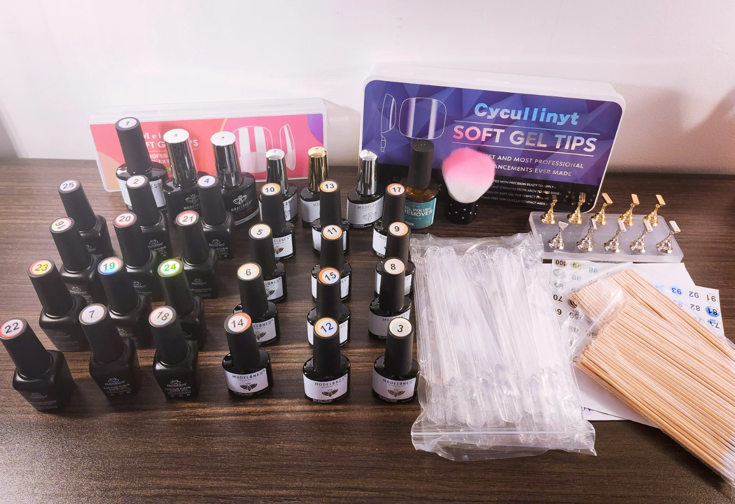 Gel Nail Polish with various accessories
