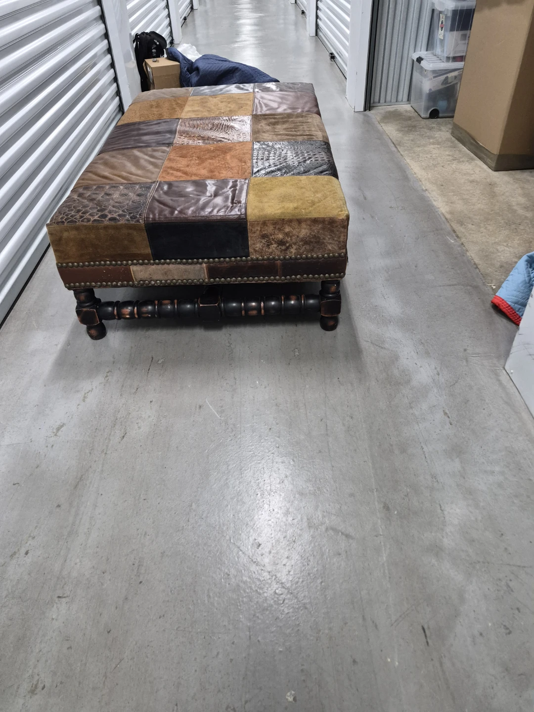 Patchwork Leather Storage Ottoman - photo 2