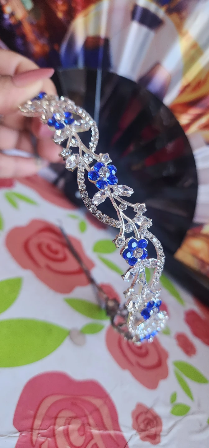 Silver and Blue Rhinestone Tiara Headband - photo 3