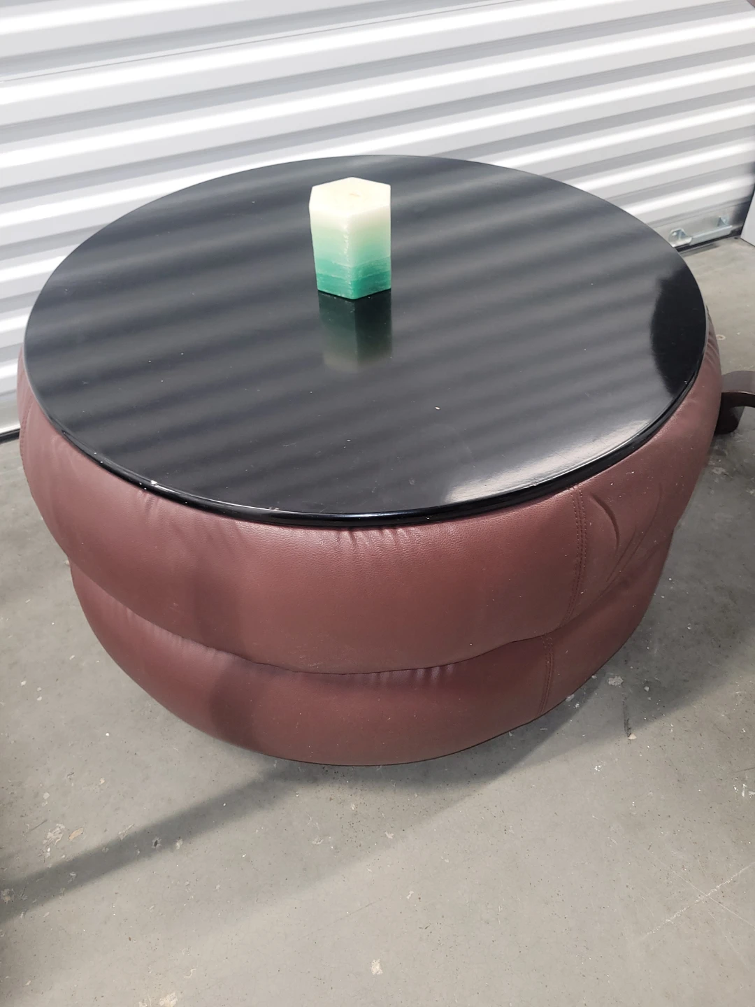 Round Coffee Table with Faux Leather Base