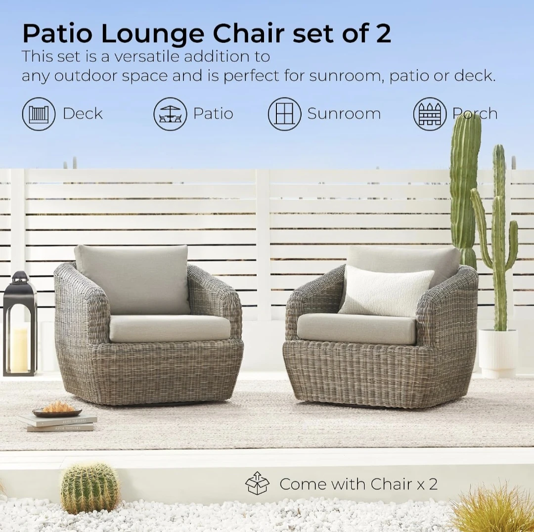 New outdoor swivel Patio Lounge Chair Set of 2 with cushions - photo 4