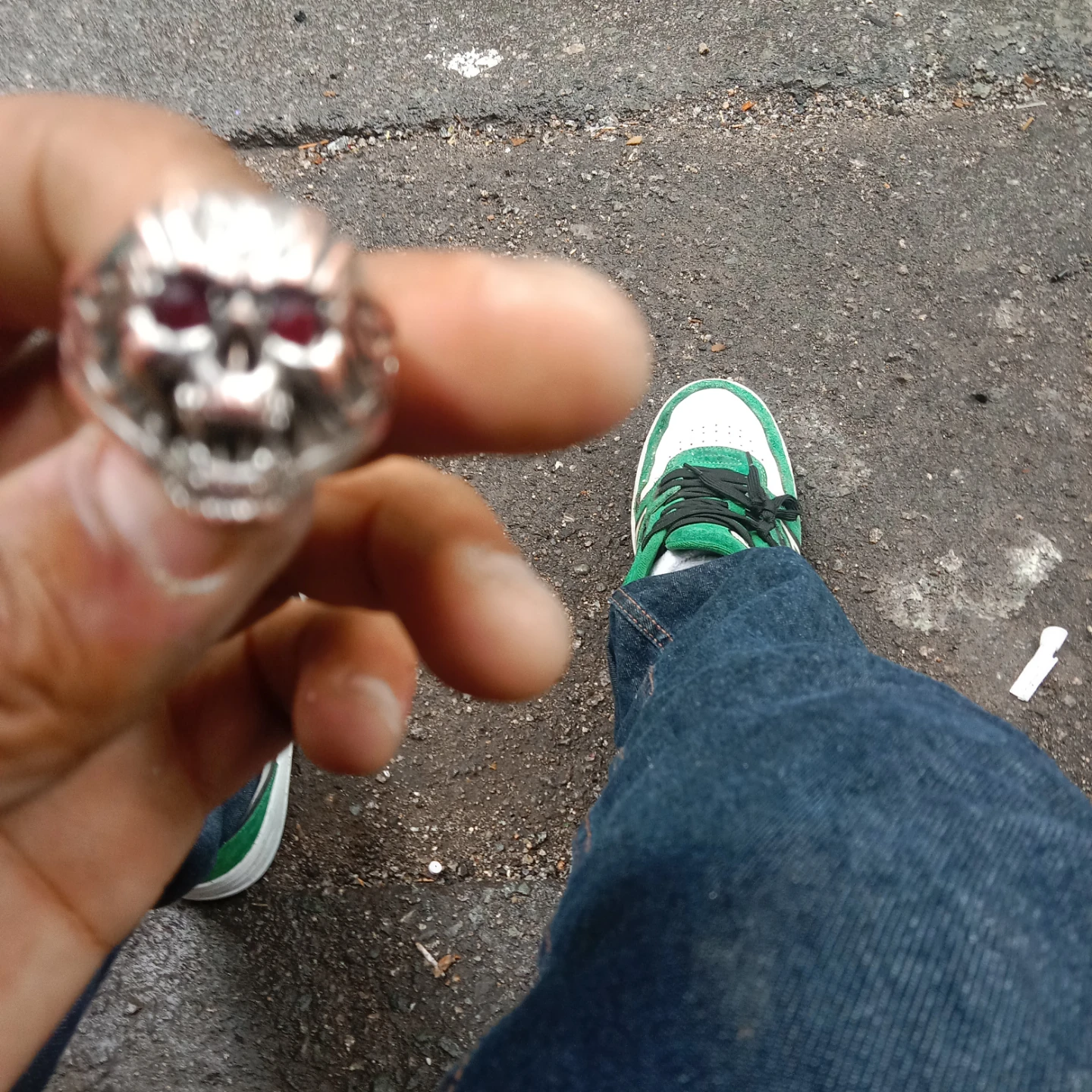 Silver Skull Ring with Red Eyes