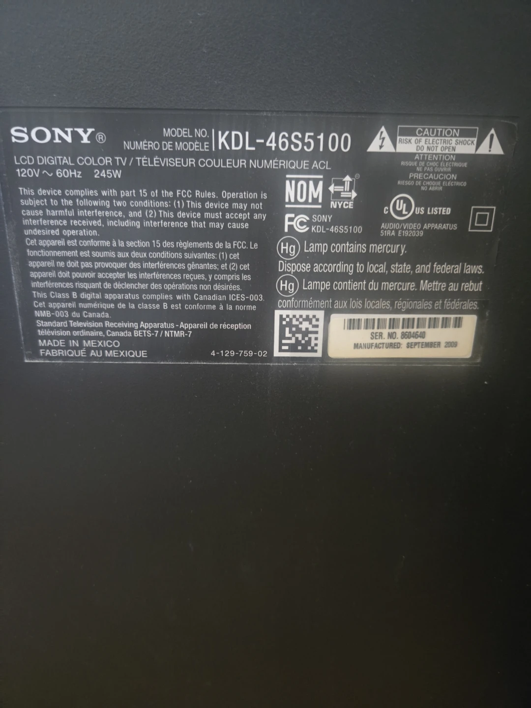 Sony KDL-46S5100 46-inch LCD TV - photo 3