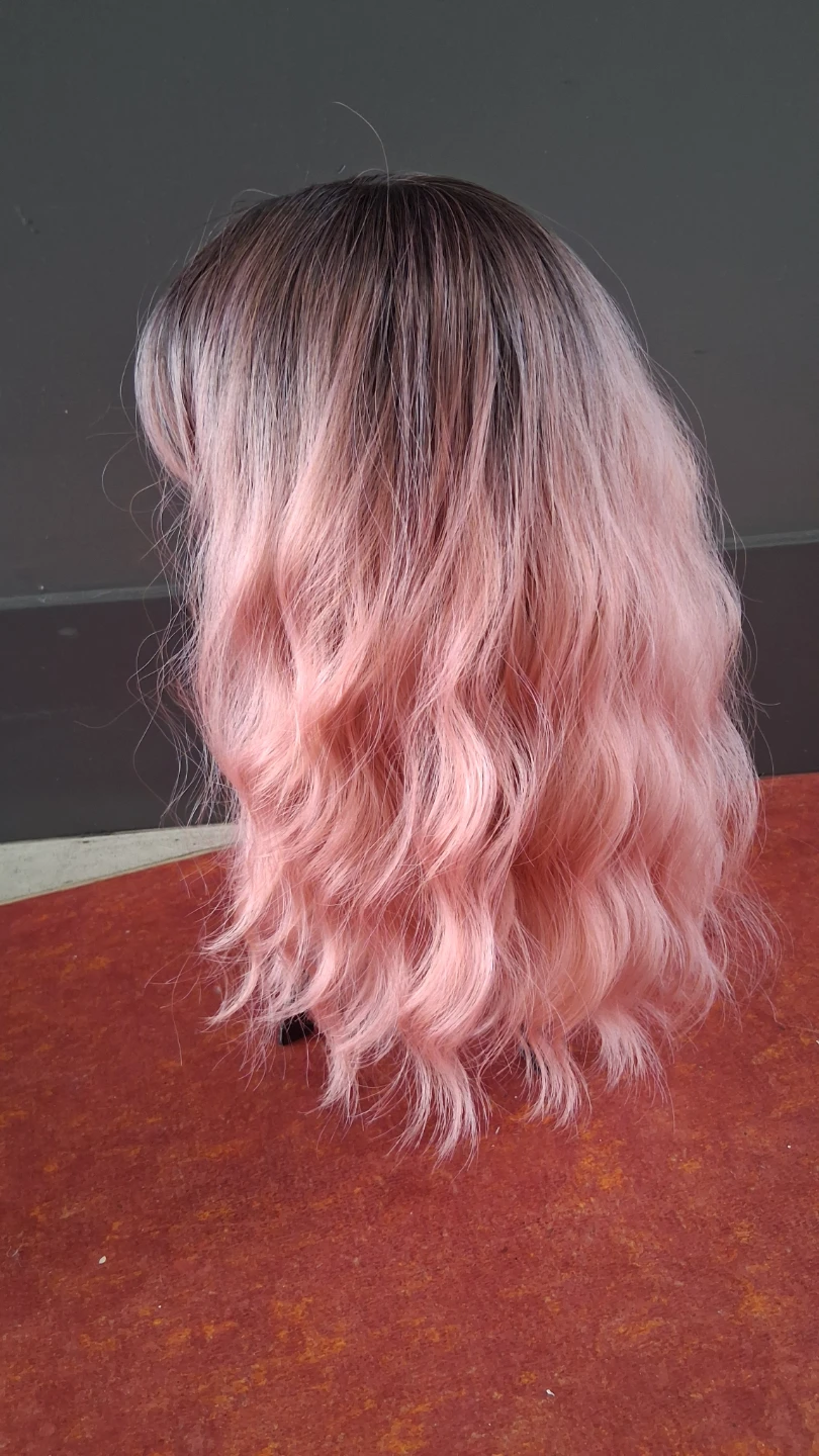 Ombre Pink Wavy Wig with Bangs - photo 2
