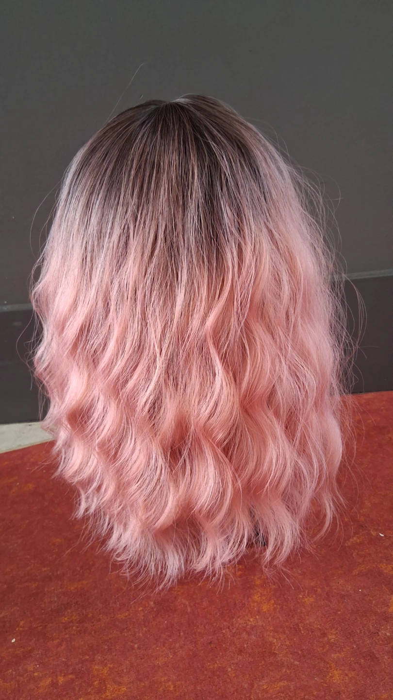 Ombre Pink Wavy Wig with Bangs - photo 3