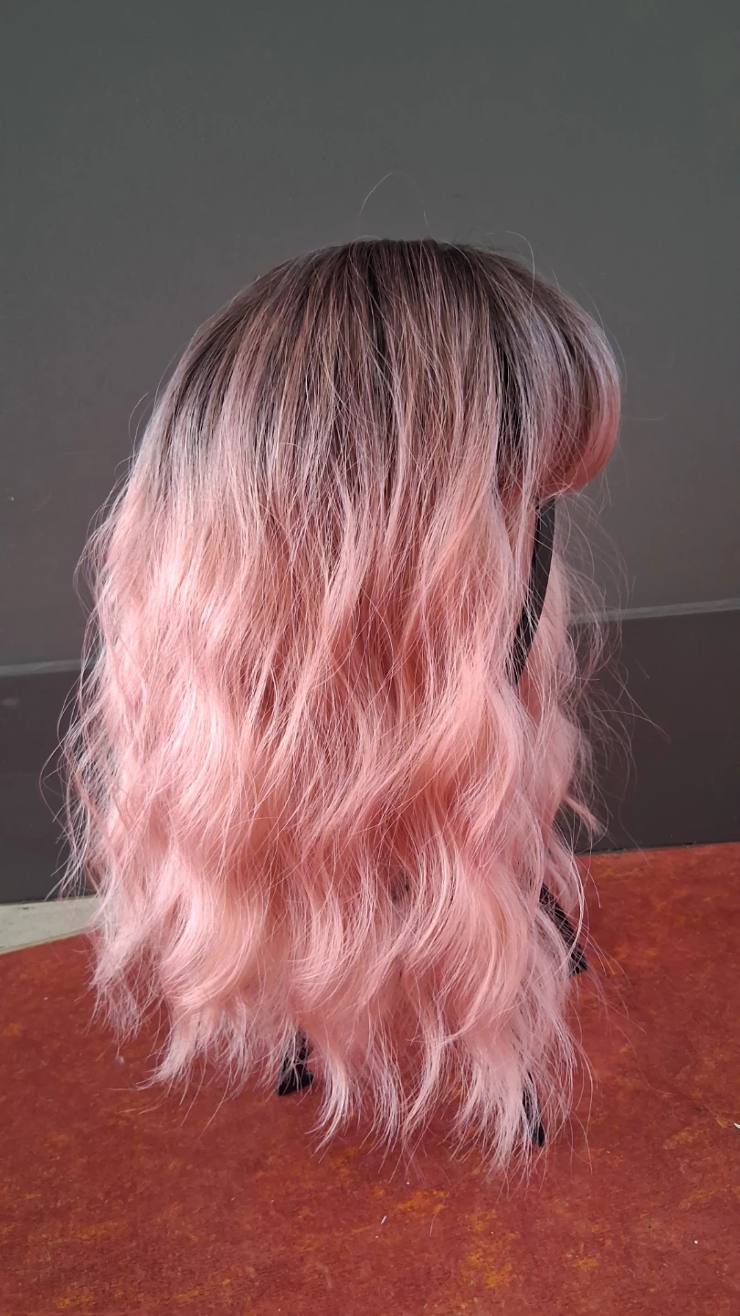 Ombre Pink Wavy Wig with Bangs - photo 4