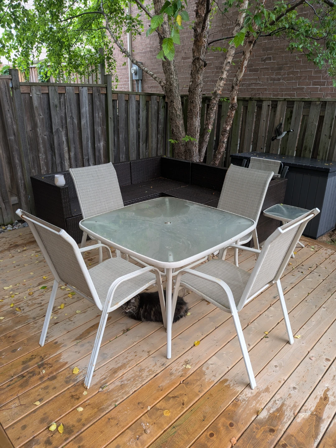 Glass top patio table with 4 chairs
