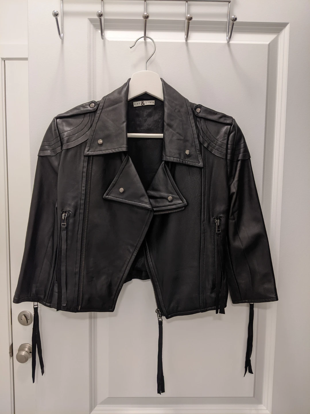 Mike & Chris 100% Leather Asymmetric Moto Jacket Double Buckle