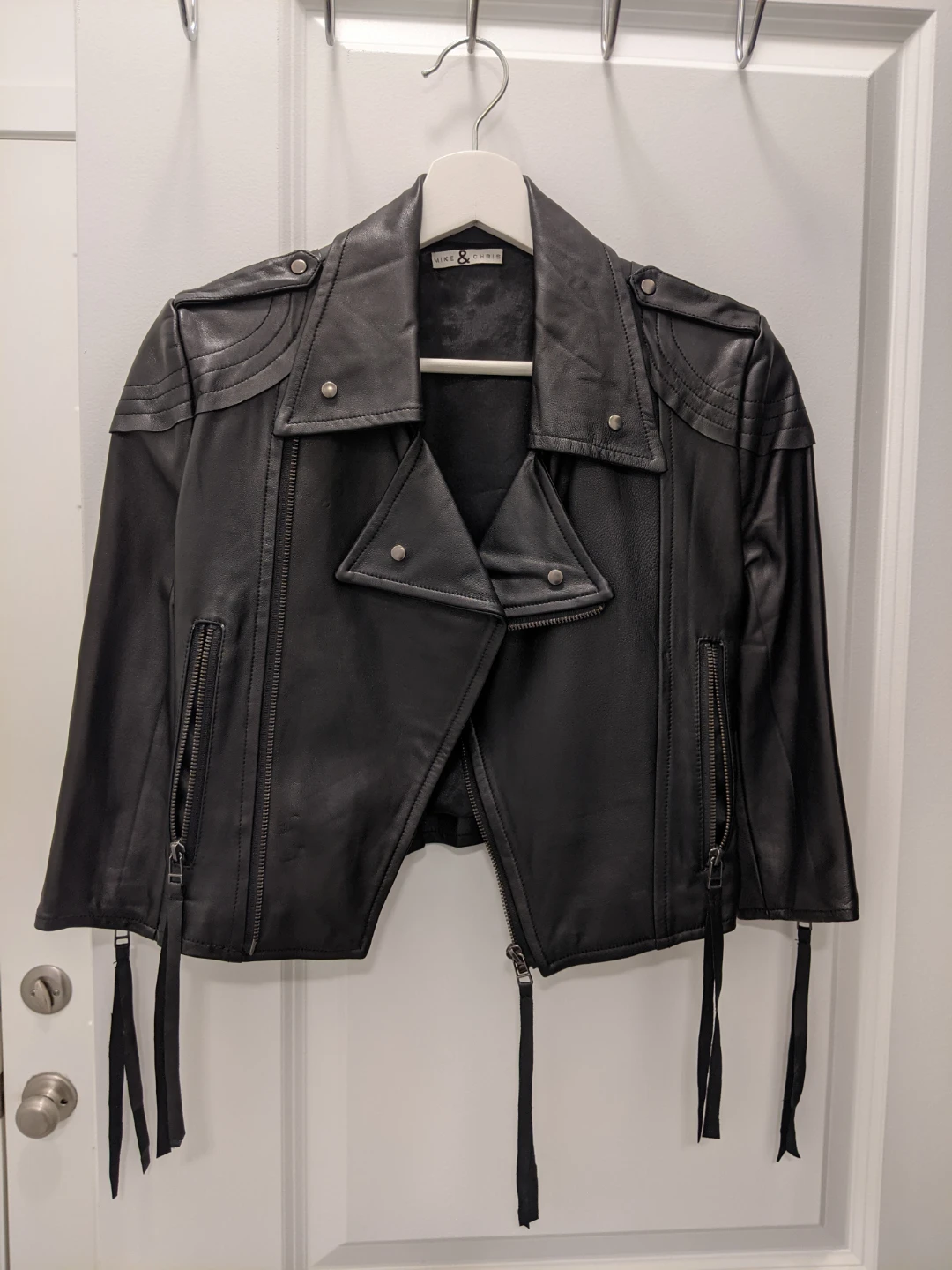 Mike & Chris 100% Leather Asymmetric Moto Jacket Double Buckle - photo 2