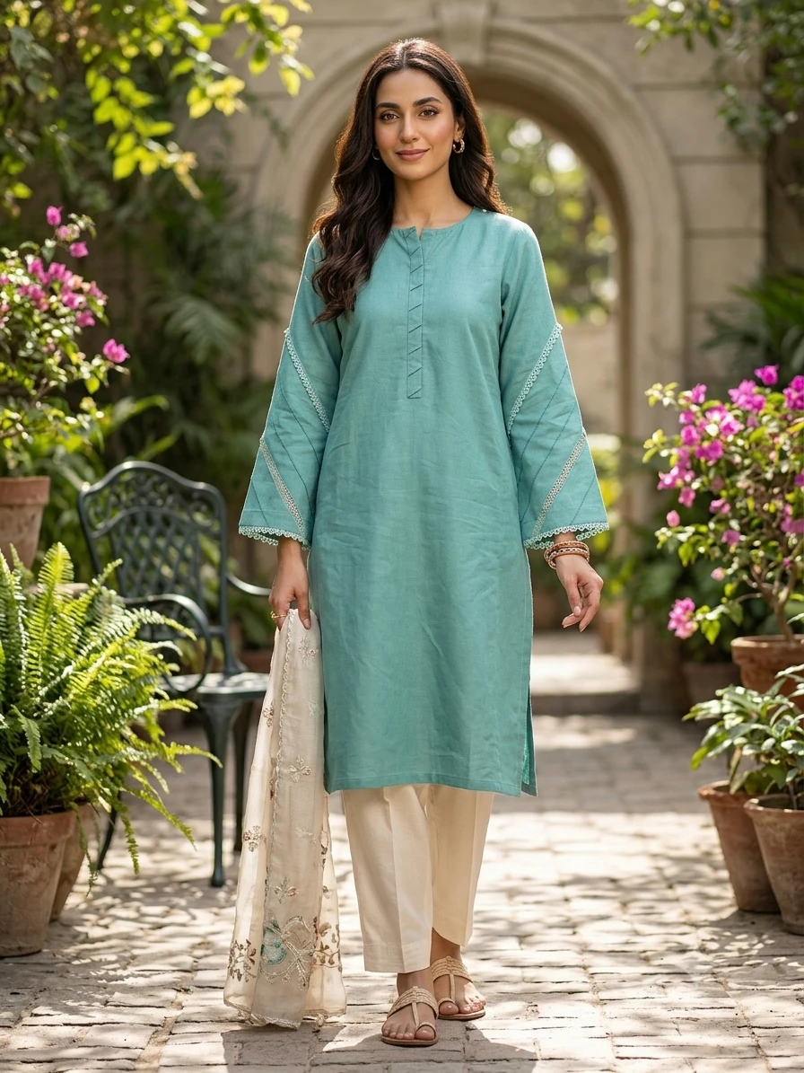 Chen One Green Kurti - Pakistani cotton- S-M