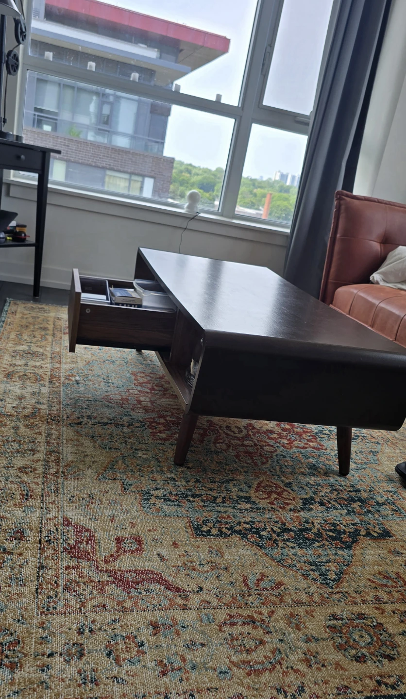 Dark Wood Coffee Table with Drawer - photo 2