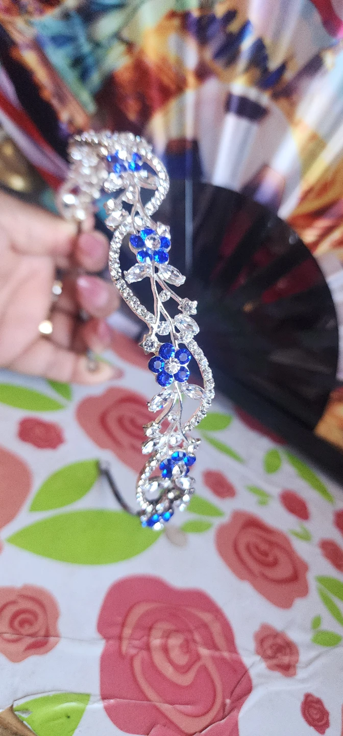 Silver and Blue Rhinestone Tiara Headband - photo 2