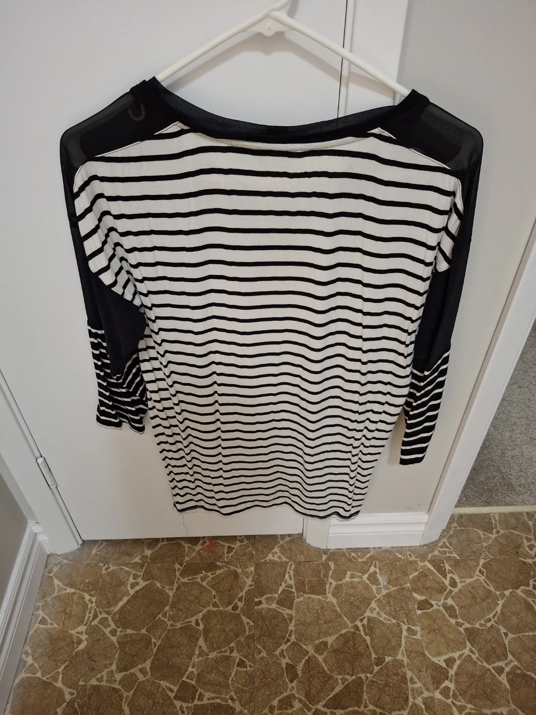Stork & Babe Black & White Striped Mesh Sleeve Top - photo 2