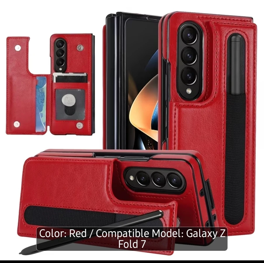 Red Wallet Case with S Pen Holder for Samsung Galaxy Z Fold 7