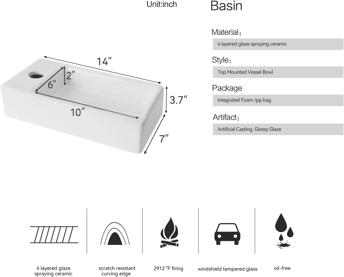 White Ceramic Wall Mount Vessel Sink - photo 5